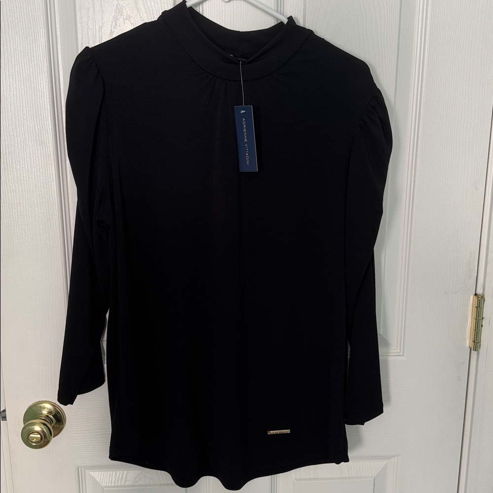 NWT! Adrienne Vittadini Black Mock Neck Long Sleeve Top size XL